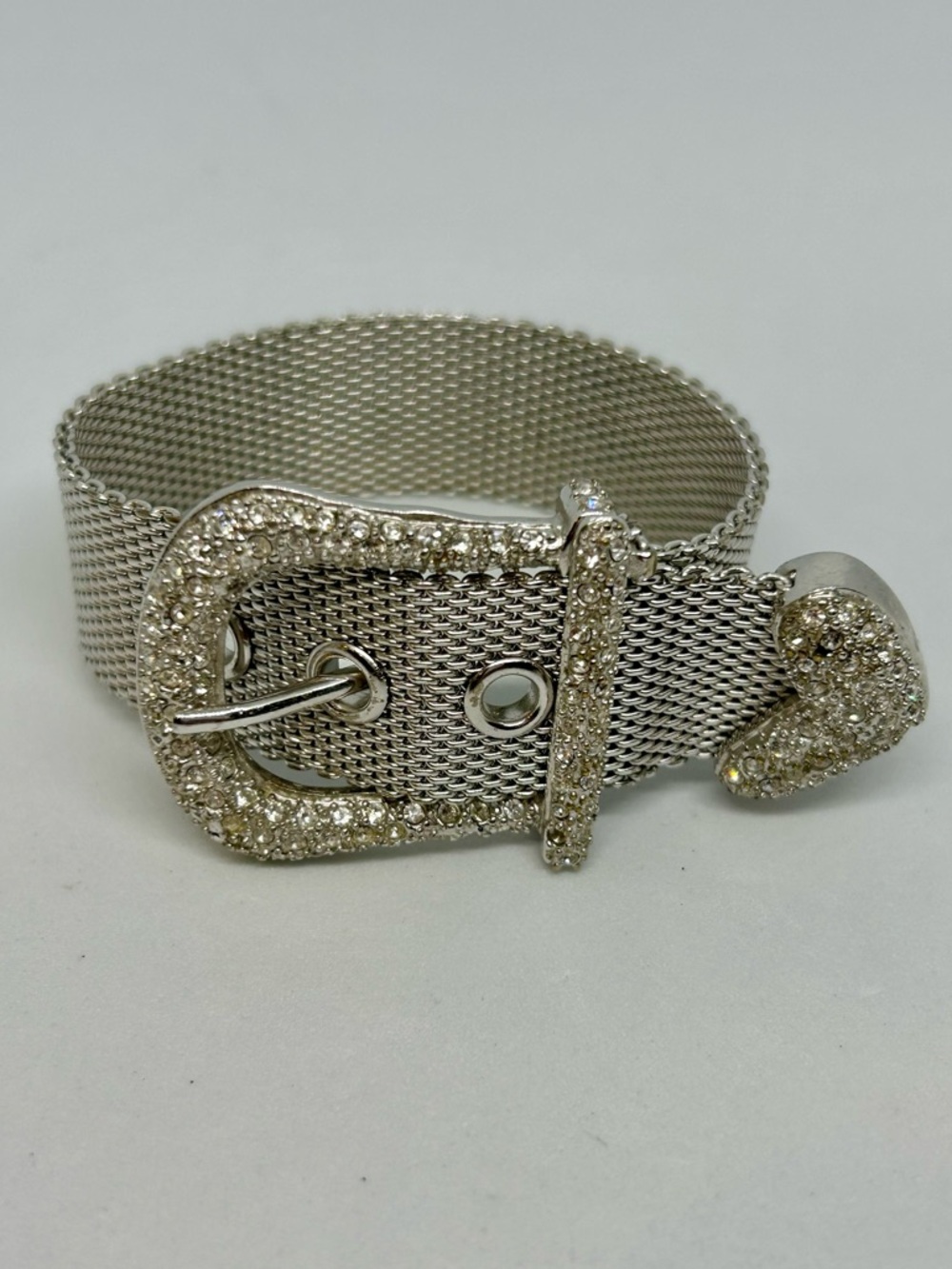 LGA, Lauren G. Adams silver tone buckle bracelet with crystal embellishment